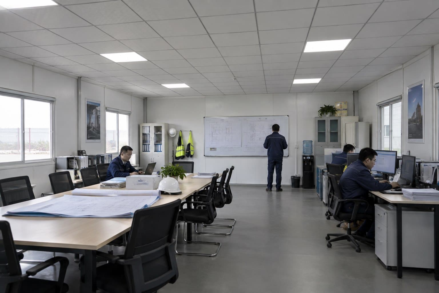 Operating modular project office and training room with Chinese engineers at work