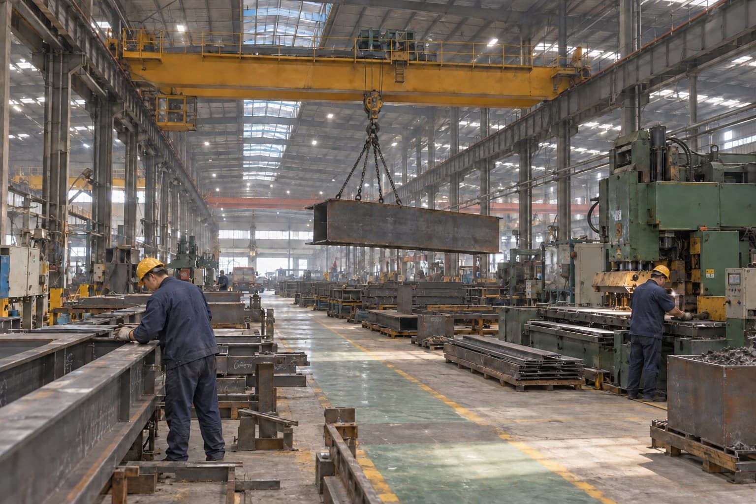 Operating steel factory building planned around production equipment and material flow