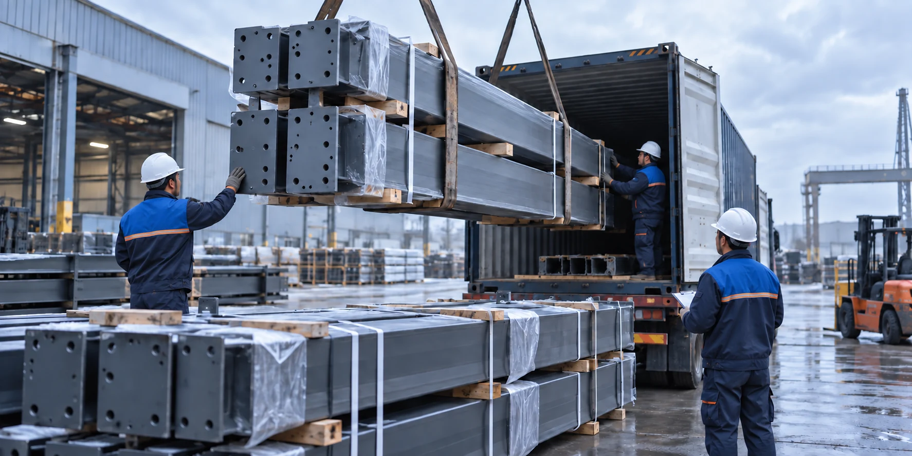 Steel building project prepared for international delivery